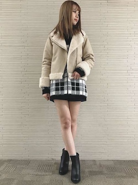 「チュニック」｜「アイテム（ムートンコート）」を使った、INGNI（イング）さん（レディース・161cm）の冬コーディネート