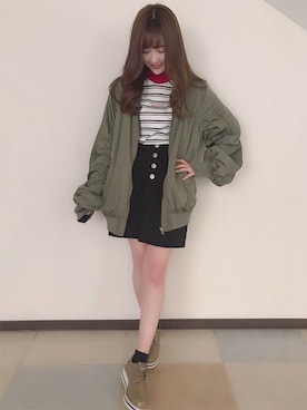 「コーディネート」｜「アイテム（MA-1）」を使った、INGNI（イング）さん（レディース・154cm）の春コーディネート
