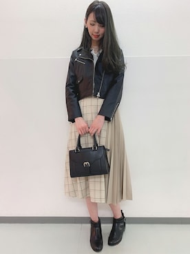 「コーディネート」｜「アイテム（ライダースジャケット）」を使った、INGNI（イング）さん（レディース・175cm）の春コーディネート