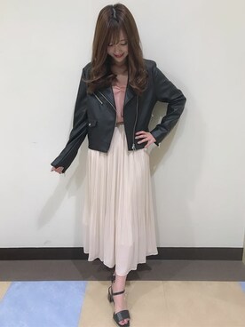 「コーディネート」｜「アイテム（ライダースジャケット）」を使った、INGNI（イング）さん（レディース・154cm）の春コーディネート