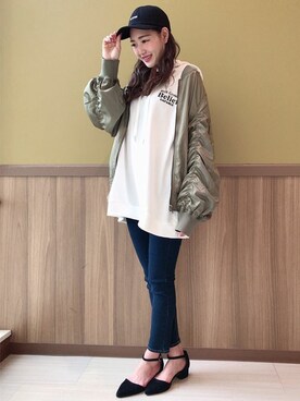 「コーディネート」｜「アイテム（MA-1）」を使った、INGNI（イング）さん（レディース・163cm）の春コーディネート