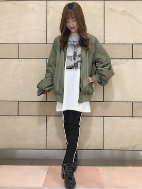 「コーディネート」｜「アイテム（MA-1）」を使った、INGNI（イング）さん（レディース・154cm）の春コーディネート