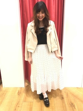 「コーディネート」｜「アイテム（ライダースジャケット）」を使った、INGNI（イング）さん（レディース・155cm）の春コーディネート