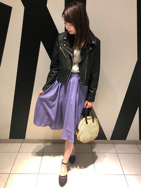 「コーディネート」｜「アイテム（ライダースジャケット）」を使った、INGNI（イング）さん（レディース・164cm）の春コーディネート
