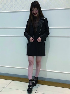 「コーディネート」｜「アイテム（ライダースジャケット）」を使った、INGNI（イング）さん（レディース・155cm）の秋コーディネート