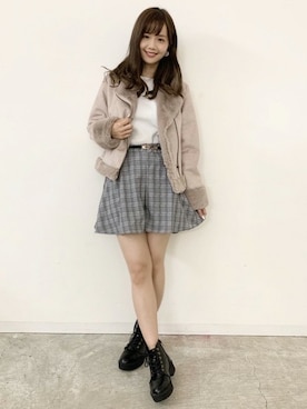「コーディネート」｜「アイテム（ライダースジャケット）」を使った、INGNI（イング）さん（レディース・161cm）の秋コーディネート