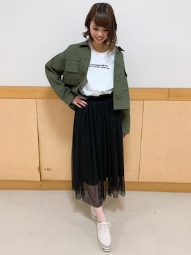 「コーディネート」｜「アイテム（ミリタリージャケット）」を使った、INGNI（イング）さん（レディース・160cm）の春コーディネート