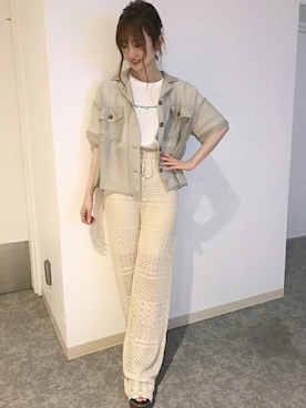 Ingni イング の 開襟シアー半袖シャツ デザインブラウス シャツ ブラウス Wear