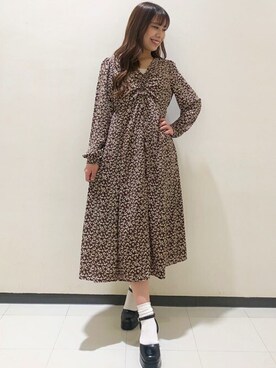 胸ギャザー花柄 ワンピースを使った人気ファッションコーディネート Wear