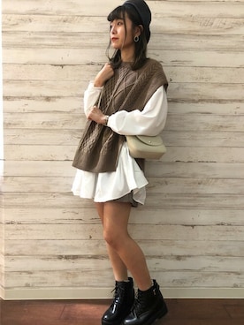 「コーディネート」｜「アイテム（ハンチング/ベレー帽）」を使った、INGNI（イング）さん（レディース・159cm）の秋コーディネート
