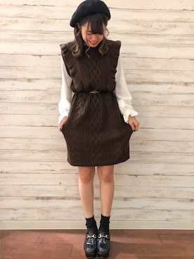 「コーディネート」｜「アイテム（ハンチング/ベレー帽）」を使った、INGNI（イング）さん（レディース・159cm）の秋コーディネート