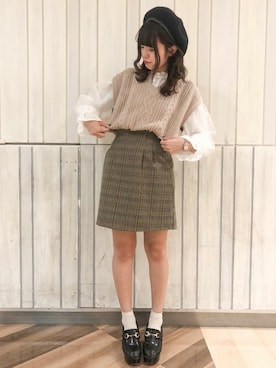 「コーディネート」｜「アイテム（ハンチング/ベレー帽）」を使った、INGNI（イング）さん（レディース・159cm）の秋コーディネート