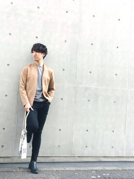 「EDIFICE（エディフィス）のアイテム（ノーカラージャケット）」を使った、Z.Yさん（メンズ・178cm）の春コーディネート