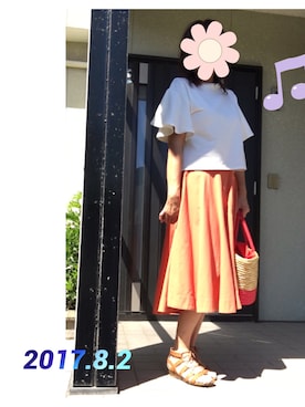 「オレンジスカート」｜はるるさん（レディース・168cm）の夏コーディネート