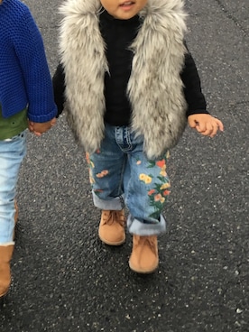 「Wafflish Waffle（ワッフリッシュワッフル）のアイテム」を使った、まふかさん（キッズ・90cm）の秋コーディネート