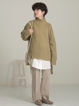 「Ambre Neige（アンブルネージュ）のバンドカラールーズチュニックシャツ／【WEB/EC限商品定商品】（シャツ/ブラウス）」を使った、naraさん（レディース・152cm）の秋コーディネート