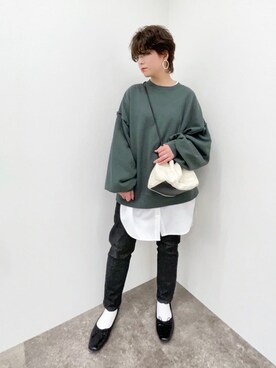 「Ambre Neige（アンブルネージュ）のバンドカラールーズチュニックシャツ／【WEB/EC限商品定商品】（シャツ/ブラウス）」を使った、naraさん（レディース・152cm）の冬コーディネート