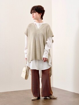 「Ambre Neige（アンブルネージュ）のバンドカラールーズチュニックシャツ／【WEB/EC限商品定商品】（シャツ/ブラウス）」を使った、naraさん（レディース・152cm）の冬コーディネート