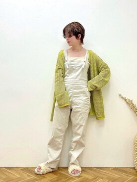 「透かし編みニット」｜「アイテム（オールインワン・サロペット）」を使った、naraさん（レディース・151cm）の春コーディネート