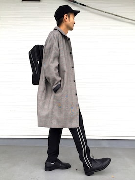 「tk.TAKEO KIKUCHI」｜「アイテム（ステンカラーコート）」を使った、tk.TAKEOKIKUCHI高槻阪急さん（メンズ・178cm）の秋コーディネート