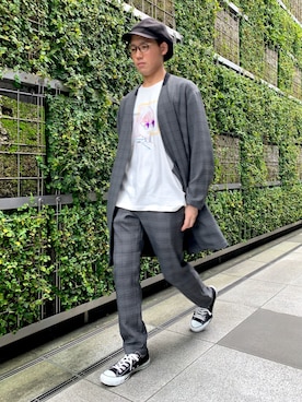 「tk.TAKEO KIKUCHI（ティーケータケオキクチ）のアイテム（ノーカラージャケット）」を使った、tk.TAKEOKIKUCHI高槻阪急さん（メンズ・178cm）の夏コーディネート