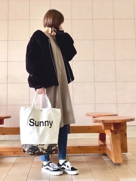 「ワンピース×スニーカー」｜「アイテム（ブルゾン）」を使った、youさん（レディース・160cm）の冬コーディネート