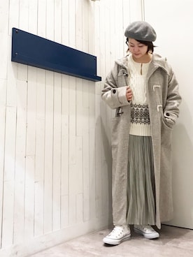 「白ニット」｜「アイテム（ダッフルコート）」を使った、pullffy イオンモール福津店さん（レディース・152cm）の冬コーディネート