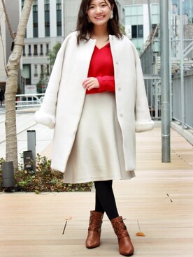 「カフェ」｜「アイテム（その他アウター）」を使った、采佳 (Ayaka)さん（レディース・153cm）の冬コーディネート
