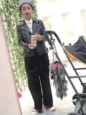 「reca（レカ）のアイテム（ライダースジャケット）」を使った、mamiiinoさん（レディース・157cm）の秋コーディネート
