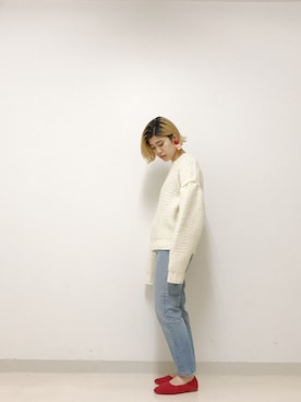 「ゆるニット」｜「アイテム（スリッポン）」を使った、nanakimuraさん（レディース・155cm）の秋コーディネート