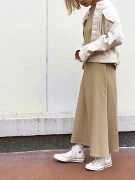 「チャックテイラー」｜「アイテム（デニムジャケット）」を使った、nanakimuraさん（レディース・155cm）の春コーディネート