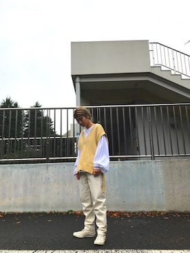 「アイテム（ベスト、イエロー系）」を使った、nanakimuraさん（レディース・155cm）の冬コーディネート