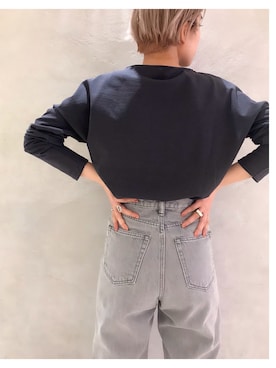 「BLACK BY MOUSSY（ブラックバイマウジー）のJAVA light gray denim<ジャワ ライトグレーデニム>（デニムパンツ）」を使った、nanakimuraさん（レディース・156cm）の冬コーディネート
