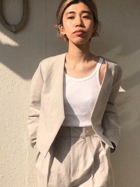 「6（ロク）のアイテム（タンクトップ）」を使った、nanakimuraさん（レディース・156cm）の春コーディネート