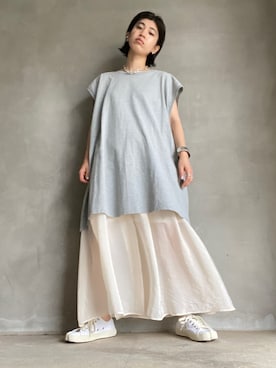 「FRUIT OF THE LOOM（フルーツオブザルーム）のアイテム」を使った、nanakimuraさん（レディース・156cm）の夏コーディネート