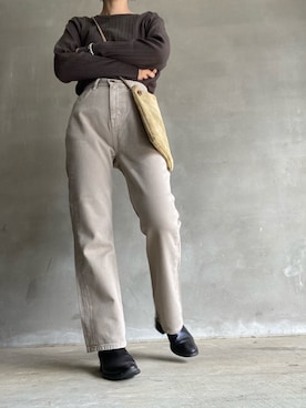 「アイテム（デニムパンツ、ベージュ系）」を使った、nanakimuraさん（レディース・156cm）の秋コーディネート