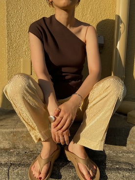 「アイテム（パンツ、イエロー系）」を使った、nanakimuraさん（レディース・156cm）の夏コーディネート