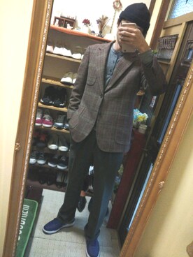 「BOBSON（ボブソン）のアイテム（スラックス）」を使った、Akiさん（メンズ・176cm）の秋コーディネート