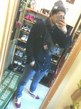 「BOBSON（ボブソン）のアイテム（トップス）」を使った、Akiさん（メンズ・176cm）の冬コーディネート
