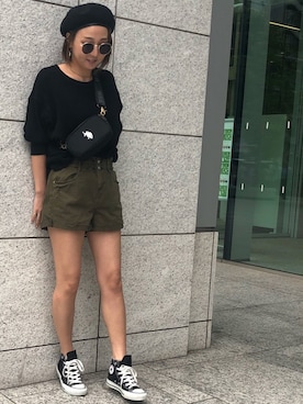 「GYDA」｜「アイテム（ハンチング/ベレー帽）」を使った、SHiORiさん（レディース・158cm）の春コーディネート