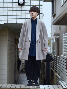 「ワイドスラックス」｜「アイテム（チェスターコート）」を使った、みとらさん（メンズ・173cm）の秋コーディネート