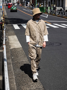 「MR.OLIVE（ミスターオリーブ）のアイテム（ハット）」を使った、飯島葵さん（メンズ・176cm）の春コーディネート