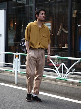 「MR.OLIVE（ミスターオリーブ）のアイテム（スラックス）」を使った、飯島葵さん（メンズ・176cm）の夏コーディネート