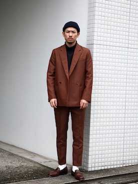 「ニットキャップ」｜「アイテム（スラックス）」を使った、飯島葵さん（メンズ・176cm）の秋コーディネート