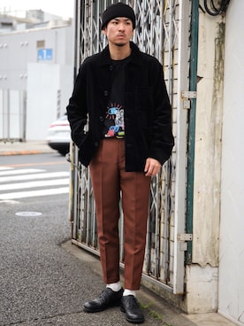 「ニットキャップ」｜「アイテム（スラックス）」を使った、飯島葵さん（メンズ・176cm）の秋コーディネート