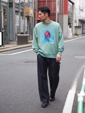 「MR.OLIVE（ミスターオリーブ）のアイテム（パンツ）」を使った、飯島葵さん（メンズ・176cm）の冬コーディネート