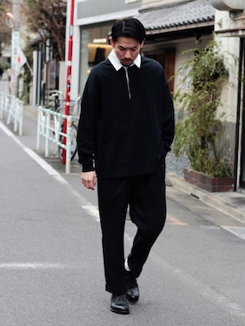 「ラガーシャツ」｜「アイテム（パンツ）」を使った、飯島葵さん（メンズ・176cm）の冬コーディネート