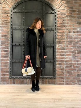 「グレンチェック」｜「アイテム（ダウンジャケット/コート）」を使った、misakiさん（レディース・156cm）の冬コーディネート