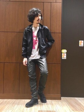 「フェイクレザー」｜「アイテム（ナイロンジャケット）」を使った、ikechanさん（メンズ・171cm）の秋コーディネート
