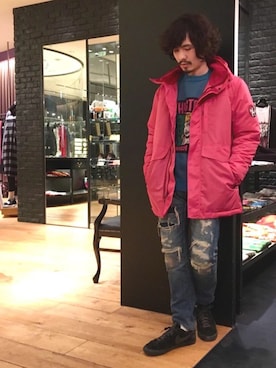 「HYSTERIC GLAMOUR（ヒステリックグラマー）のアイテム（マウンテンパーカー）」を使った、ikechanさん（メンズ・171cm）の冬コーディネート